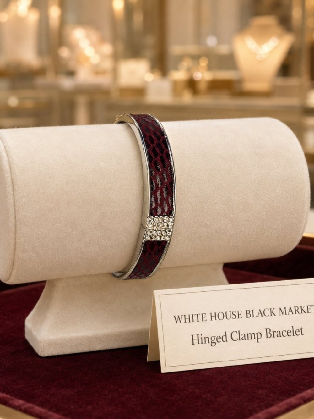 White House Black Market Burgundy Animal-Print Hinged Clamp Bracelet